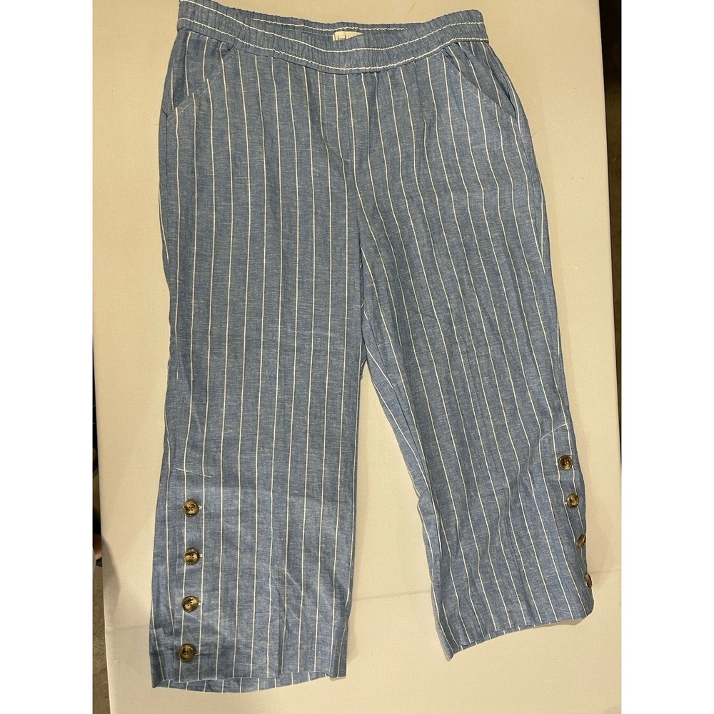 Land 'N Sea Blue and White Striped Linen Blend Nautical Capri Pant Size Large